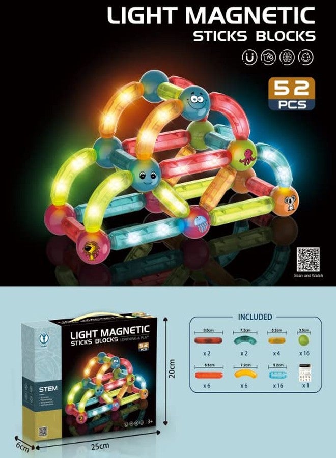 Kiditos DIY STEM Light Magnetic Sticks Building Blocks Toy for Kids, Magnetic Balls and Rods Set Kids Montessori Toys Stacking Toys for Kids Age 3+ Years (52 Pcs), Multi - Image 2